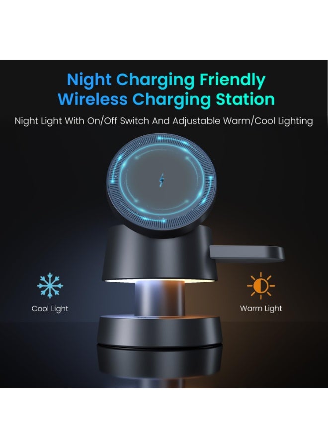 بورترونيكس Portronics 15W TriCharge 4-in-1 Fast Charging Wireless Charger for iPhone with Night Lamp, Wireless Charging for Airpods & Apple Watch, MagSafe Compatible, for iPhone 16/15/14/13, Pro,Pro Max (Grey) - Image 2